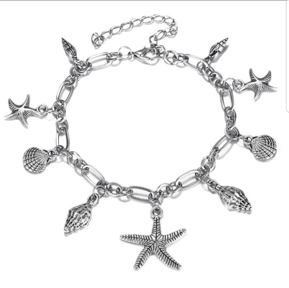 Seashell charms anklet, silvertone - Picture 3 of 6